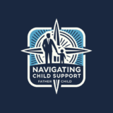 Logo for Navigating Child Support: a father and child holding hands inside a compass, with the text 'Navigating Child Support' and 'Father & Child'.